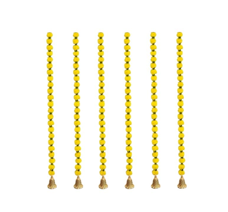KAAS Artificial Handmade Small jhandu Flower Garland Toran for Door Entrance Home Decoration Hanging Festivals Diwali Ganpati House Warming Pooja onam Office 6 pcs Yellow