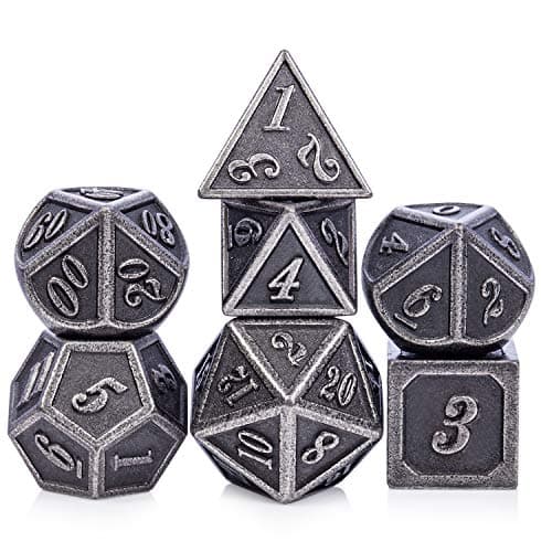 DnDnD Acient Silver Metal DND Dice Set 7PCS DD Metal Dice with Metal Case for Dungeons and Dragons Shadowrun Pathfinder Savage World and Table Games