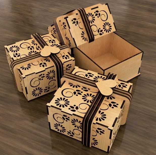 MeeCraft Decorative Wooden Box Set Floral Design Brown 115x11x65 cm Pack of 3