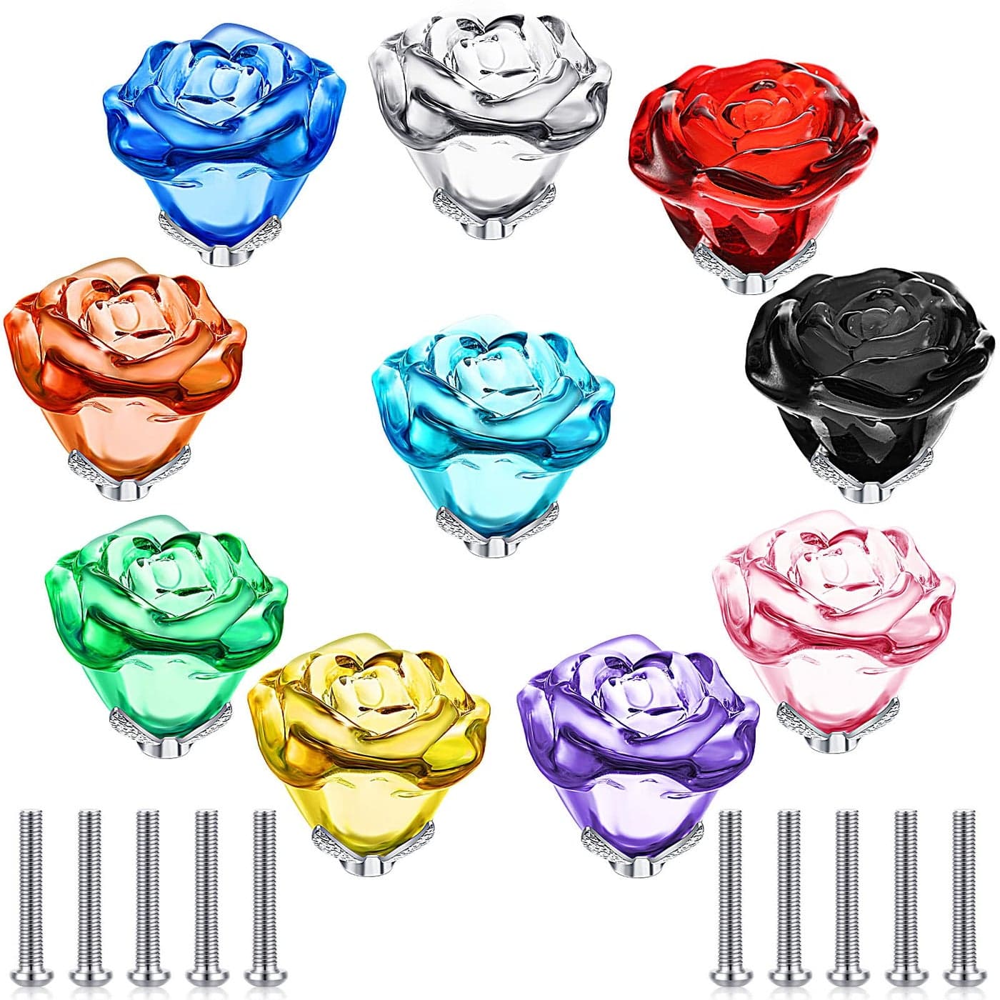 Youyole 10 Pcs Dresser Crystal Knobs 30mm Glass Pull for Cabinets and Drawers Knobs for Dresser Drawers and KitchenRose Flower Style