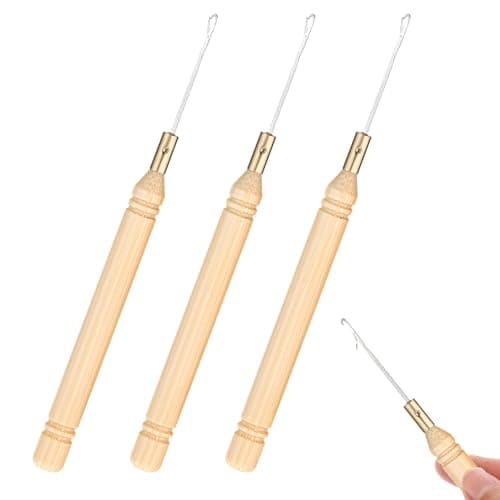 3 PCS Crochet Needles for Hair Wooden Pulling Hook Crochet Hair Hooks for Wire Extension Knitting Needles Dreadlocks and Feather Installations Latch Hook Needle
