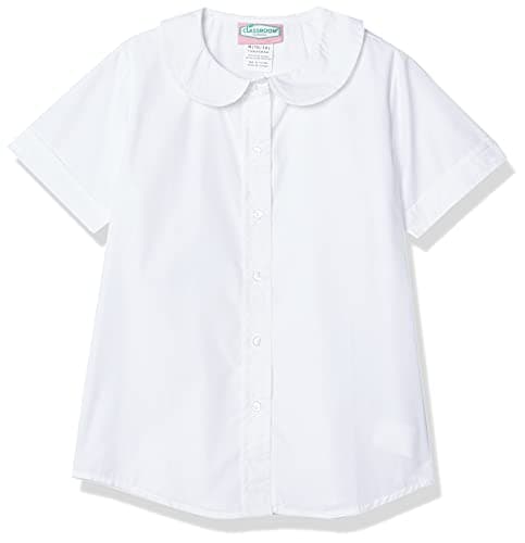 Classroom School Uniforms girls Short Sleeve Peter Pan Blouse,White,X-Large