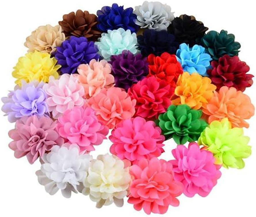 Fodattm 30PCS Women 30 Solid Colours 4 Chiffon Fabric Flowers DIY Flower Headbands Decorative Wedding Flowers