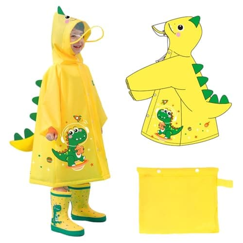 Bold N Elegant 3D Kids Cartoon Soft Luxurious Waterproof Raincoat Rain Jacket Rain Suit with Backpack Space and a complimatory Storage Pouch for Kids Boys n Girls (IN, Age, 7 Years, 9 Years, Yellow)