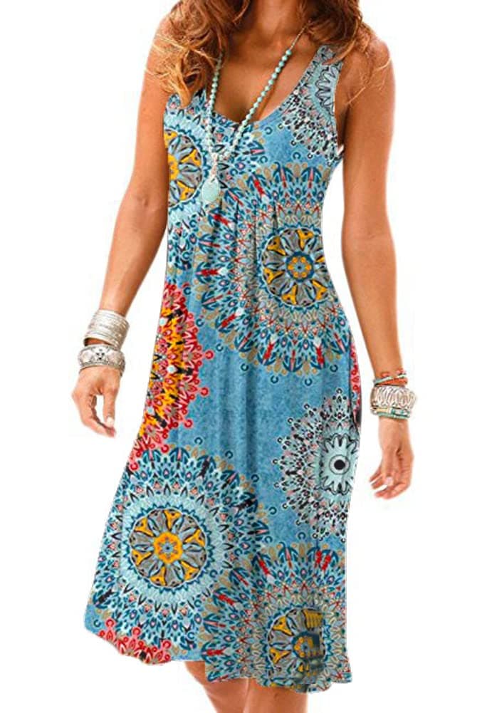 Swing Flared Tank Dresses for Women Flattering Summer Spring Dress Printed Casual Loose Size XXL