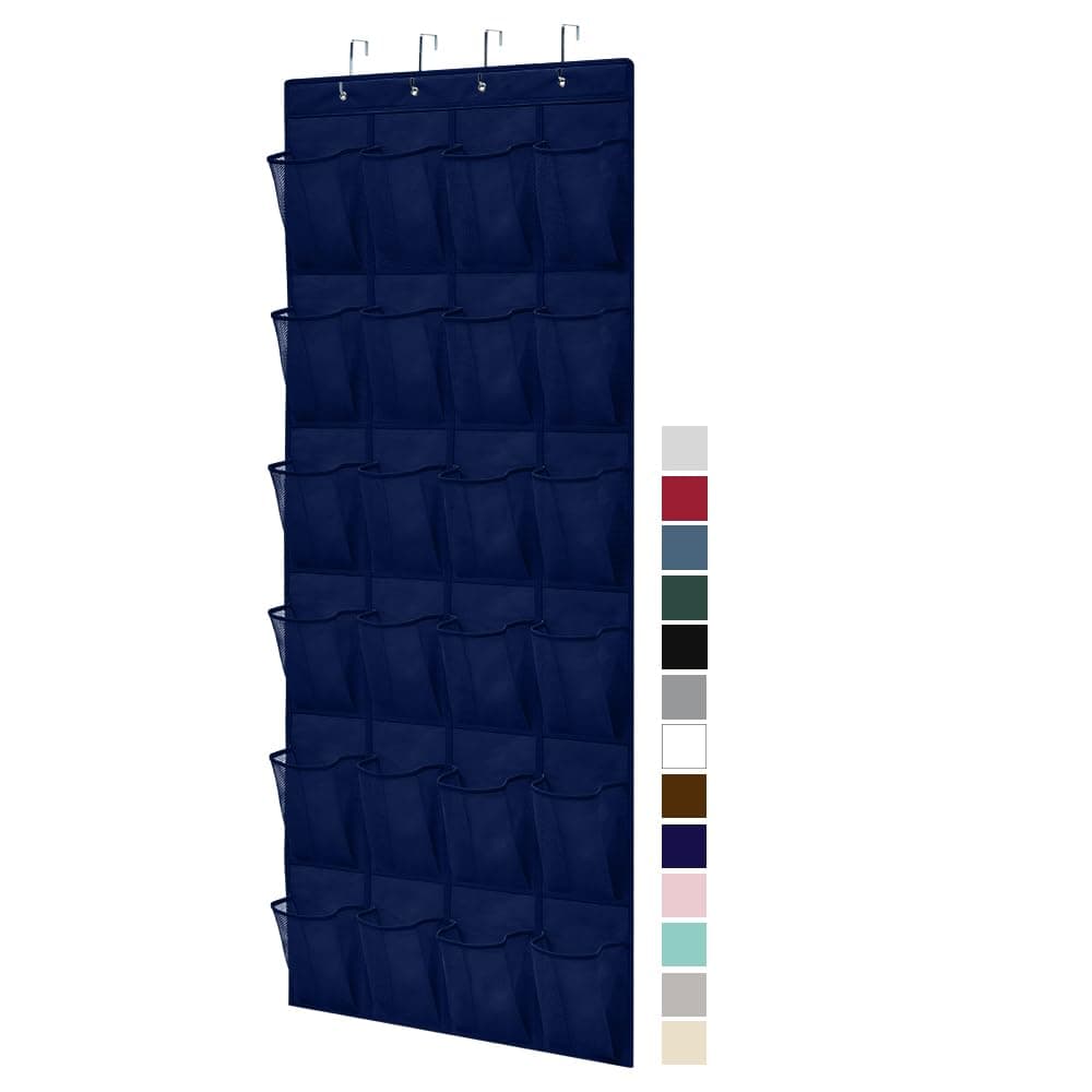 GORILLA GRIP Over the Door Shoe Organizer 24 Large Breathable Mesh Pockets Space Saving Hanging Storage Holder Closet Rack Hanger Holds Up to 40 lbs Hangs on Closets for Shoes Accessories Navy