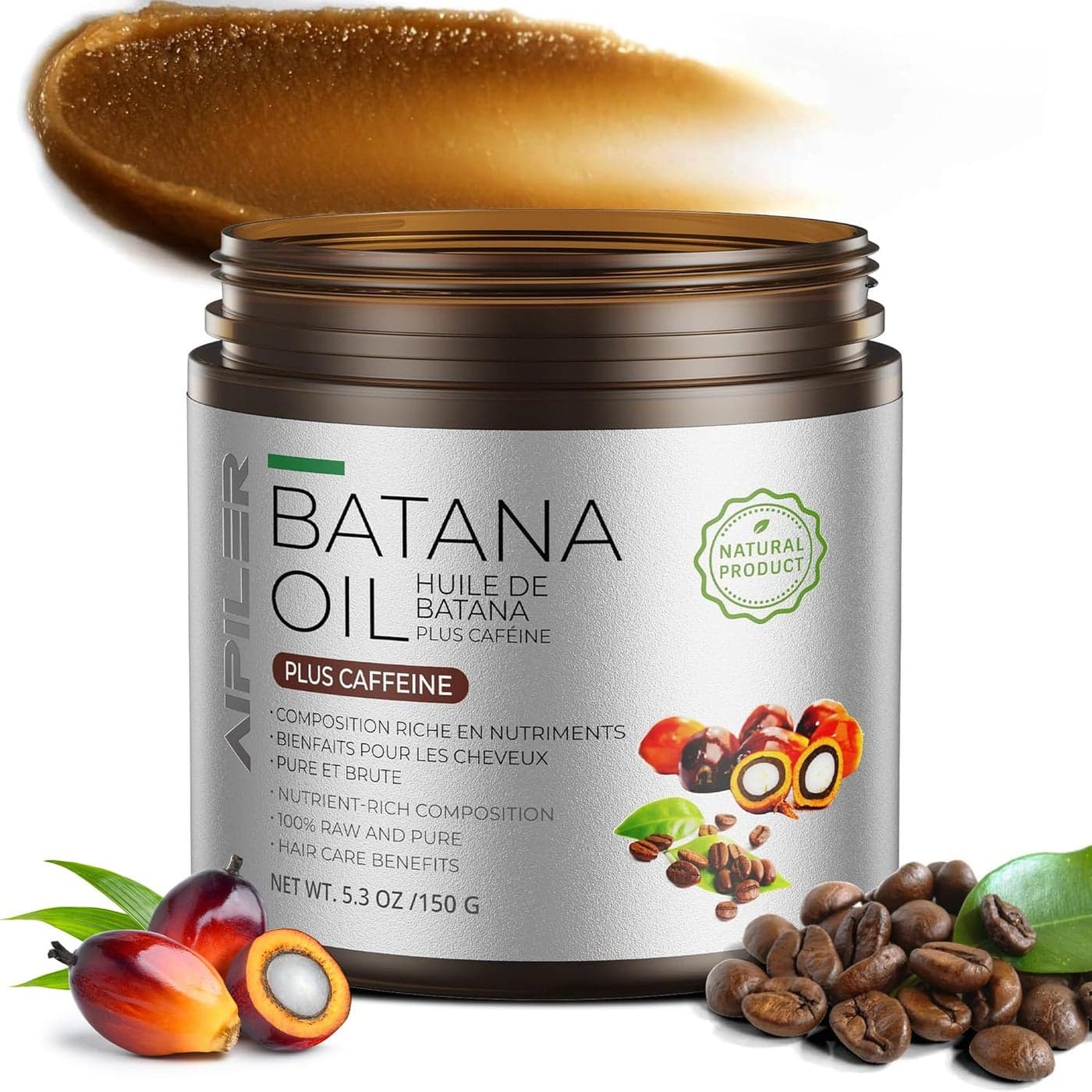 Batana Oil with Caffeine for Men: Boost Hair Growth Support Healthy Scalp Roots and Follicles – Target DHT Seborrheic and Stress Hair Loss 5.3oz
