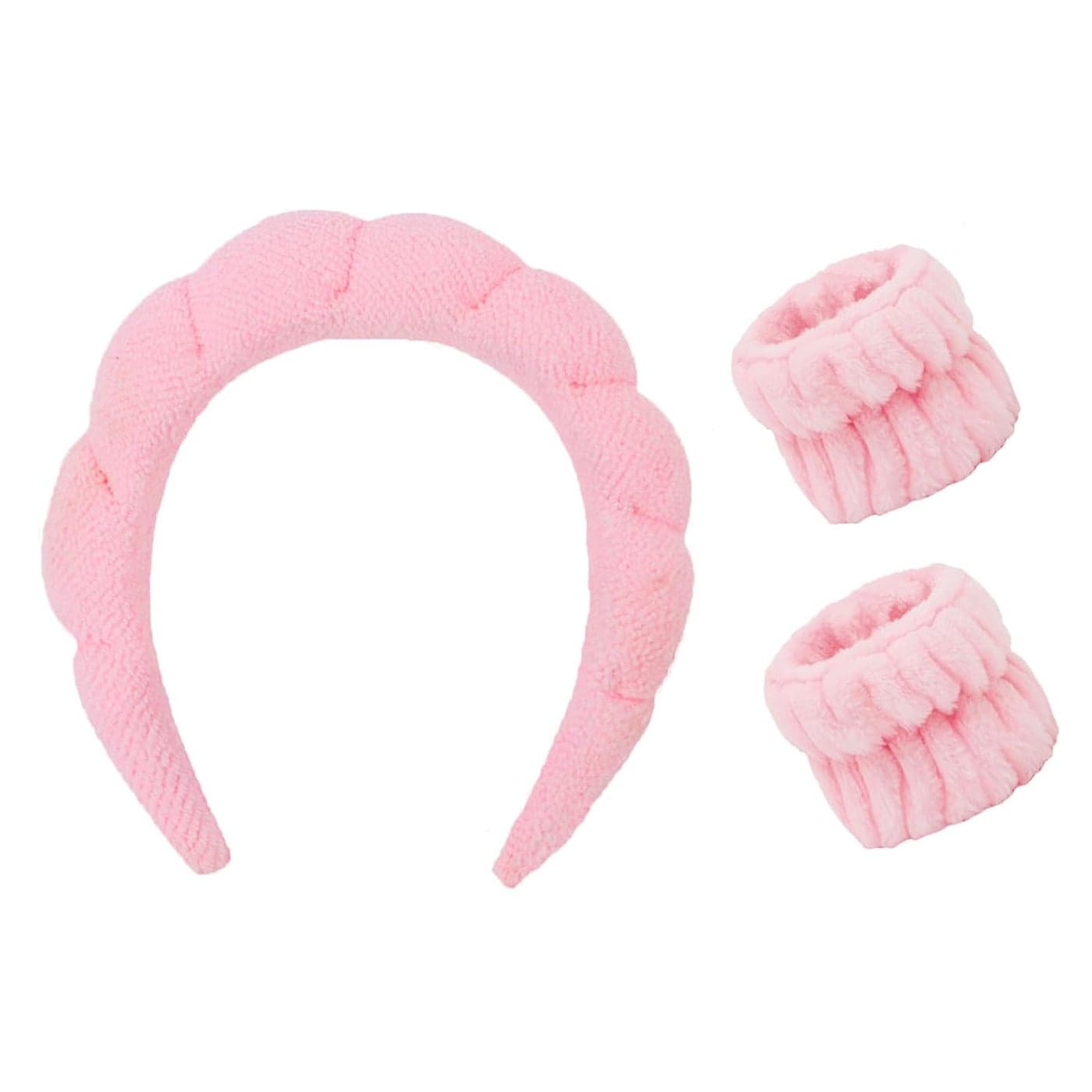 Casoty Headband and Wristband Set 3 Pcs Terry Cloth Skin Care Headbands Hair Band Spa Headband and Wristband Set Makeup Headband for Face Washing Shower Yoga