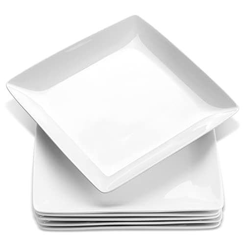 Yedio Porcelain Square Dessert Plates, 8.4 Inch Square Serving Plate for Steak, Pasta, Salad, Snacks, Dessert, Appetizer Plates, Set of 6, White