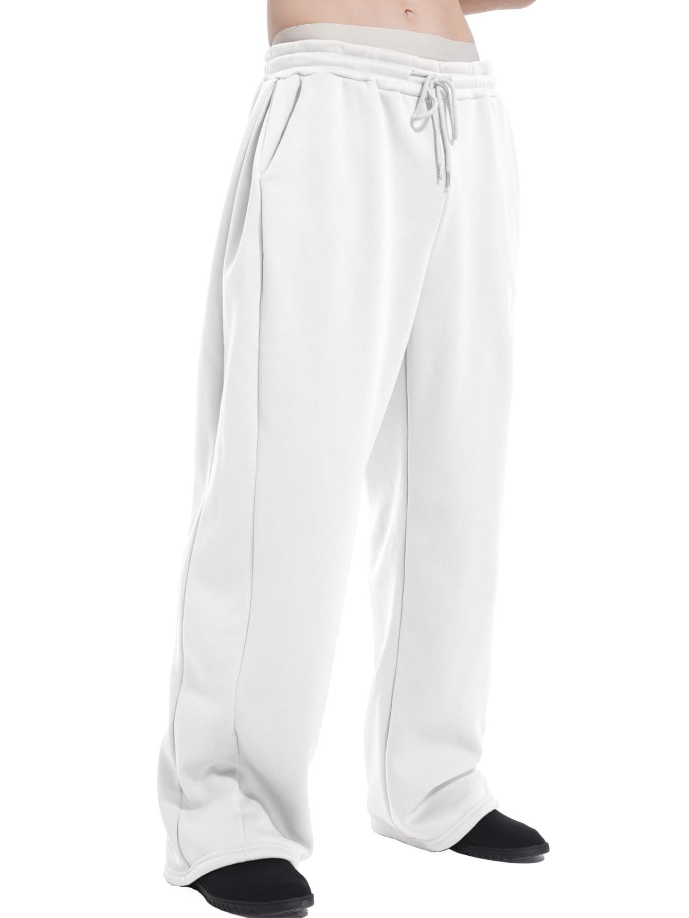 ZUGJAM Men's Baggy Sweatpants Wide Leg Lounge Sweat Pants with Pockets White XS