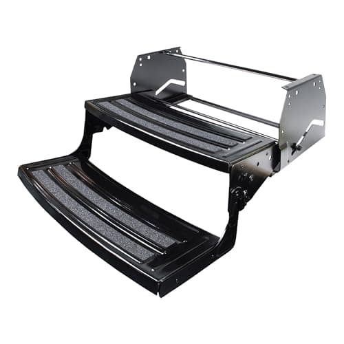 Lippert Radius 24 Double Manual RV Step Assembly 8 Rise 300 lbs AntiSlip Steps Compact OneHand Expand or Collapse Black Powder Coat Travel Trailers 5th Wheels Campers 432682