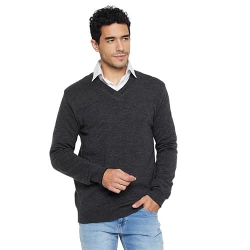 Cantabil Men's Acrylic V-Neck Sweater (MSWT00056_Black