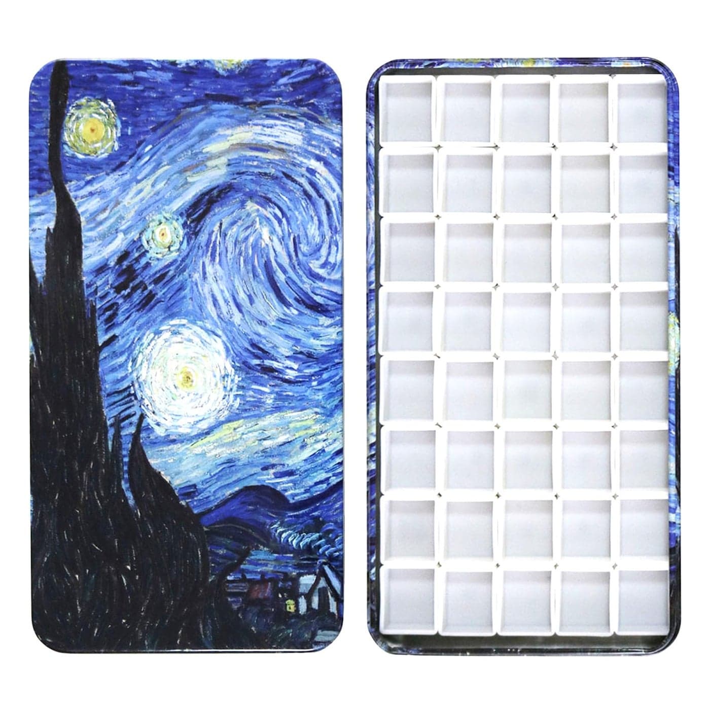 Empty Watercolor Tins Paint Palette with 40Pcs Empty Half Pans Carrying Magnetic Squares Starry Night by Vincent Van Gosh