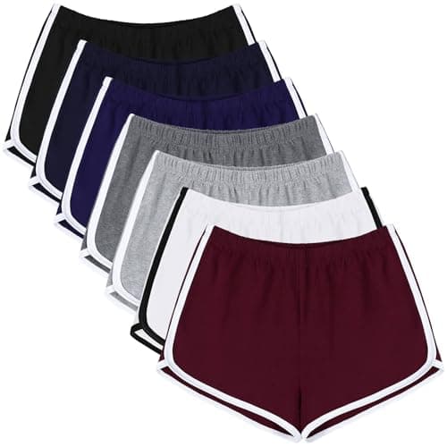 URATOT 7 Pack Womens Cotton Shorts, Dolphin Booty Athletic Gym Sports Shorts for Yoga Lounge Running