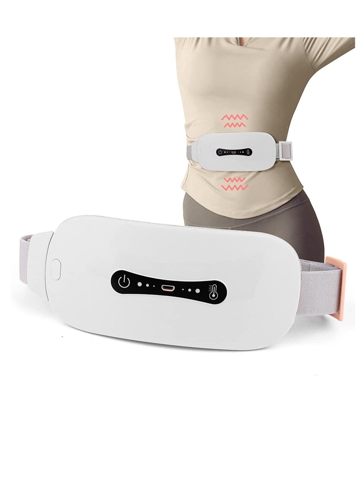 Pain Relief Heating Pad Period Belt Menstrual Cramp Massager with 3 Heat Levels Massages Modes Rechargeable Electric Fast Warming Belly Gifts for Women Ladies Girls White