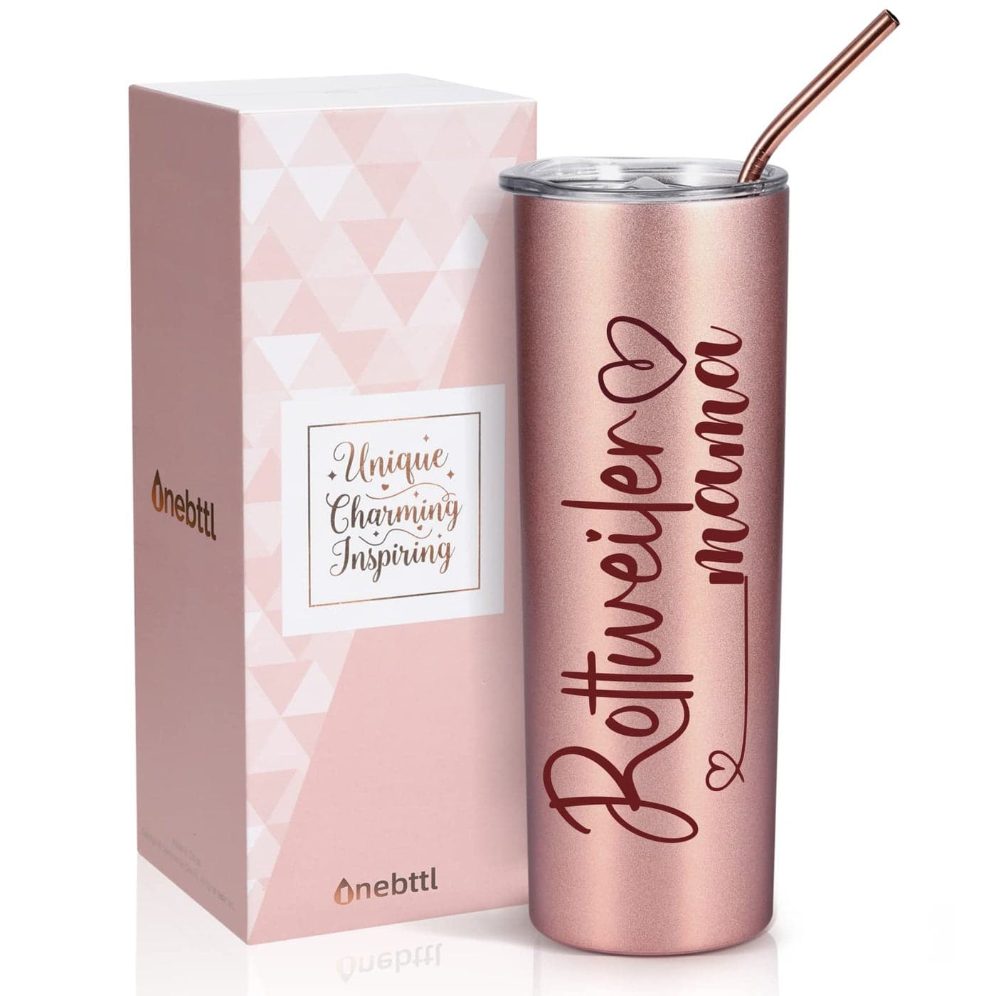 Onebttl Rottweiler Gift for Women Best Rottie Mom on Mothers Day Unique Dog Mom Gift for Rottweiler Mama Rose Gold Stainless Steel Insulated Tumbler 20 oz