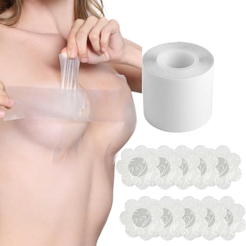EMOET Transparent Breast Lift Tape and 10 Pcs Lace Petal Backless Nipple Cover Set,Fashion Medical Athletic Body Boop Push Up bob Tape Invisible boobtape Bra for Big Breas and Women Dresses or Clothes