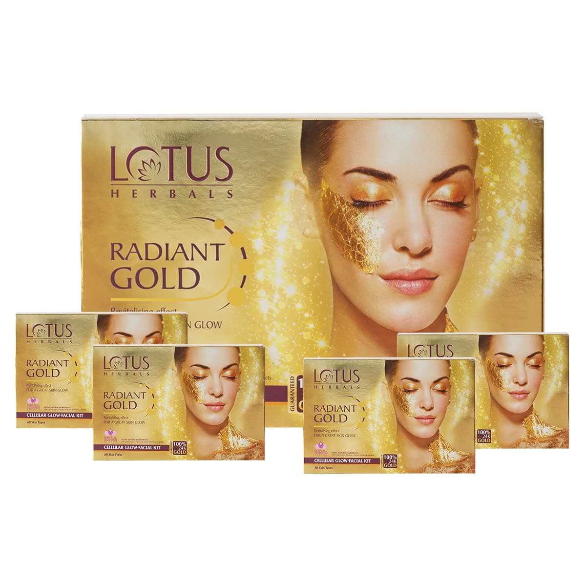 Lotus Radiant Gold Facial Kit for instant glow with 24K Pure Gold Papaya 4 easy steps 37g 4 use