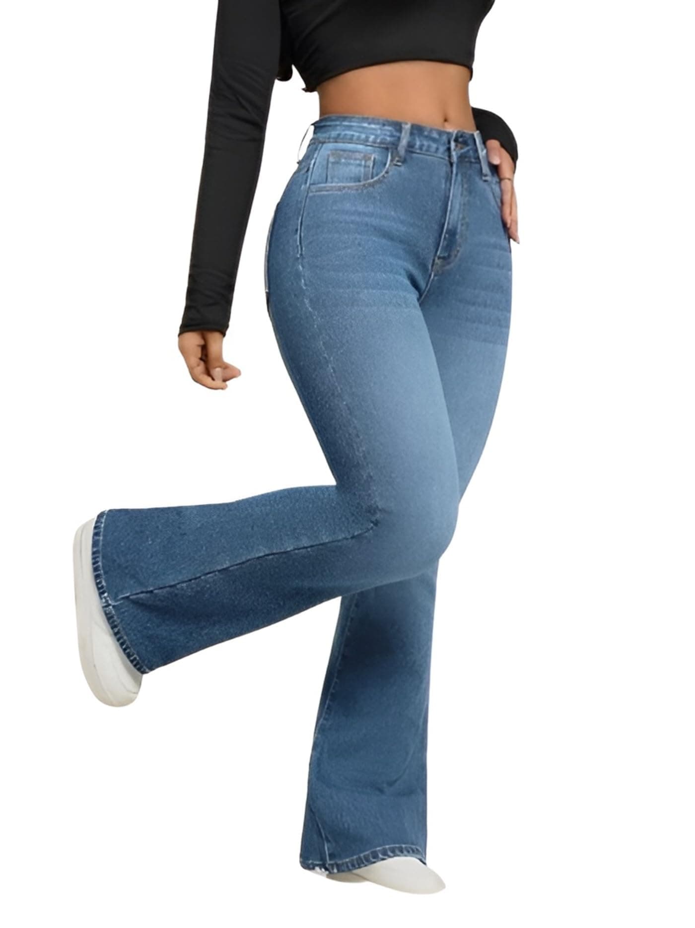 Ben Martin Women’s Light Blue High Waist Jeans || Flared Bell Bottom Bootcut Pants || Wide Leg Stretch Denim – Perfect for Travel, Party & Everyday Use – Sizes 32 (2)