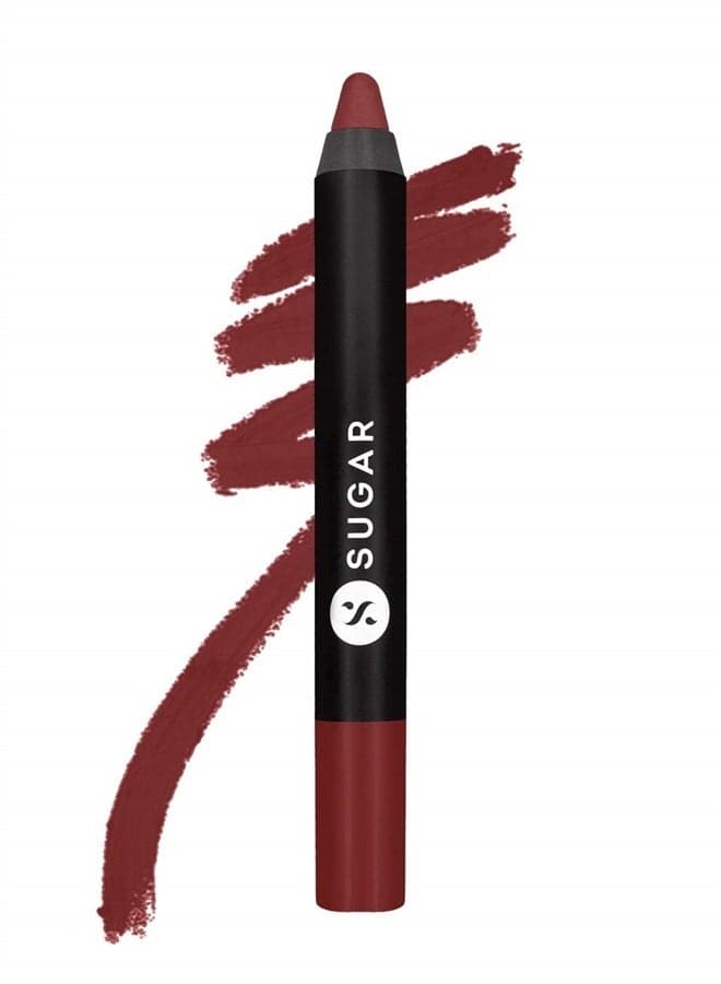 Matte As Hell Crayon Lipstick - 15 Stephanie Plum (Plum Mauve) with Sharpener Highly Pigmented, Creamy Texture, Long Lasting Matte Finish