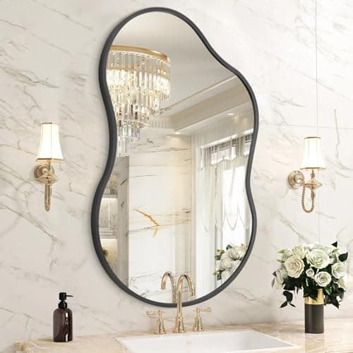 HLFMVWE Irregular Wall Mirror, Wall Mirrors Decorative 26"x16" Black Asymmetrical Mirror Aviation Aluminum Alloy Frame for Bathroom, Living Room, Bedroom, Entryway