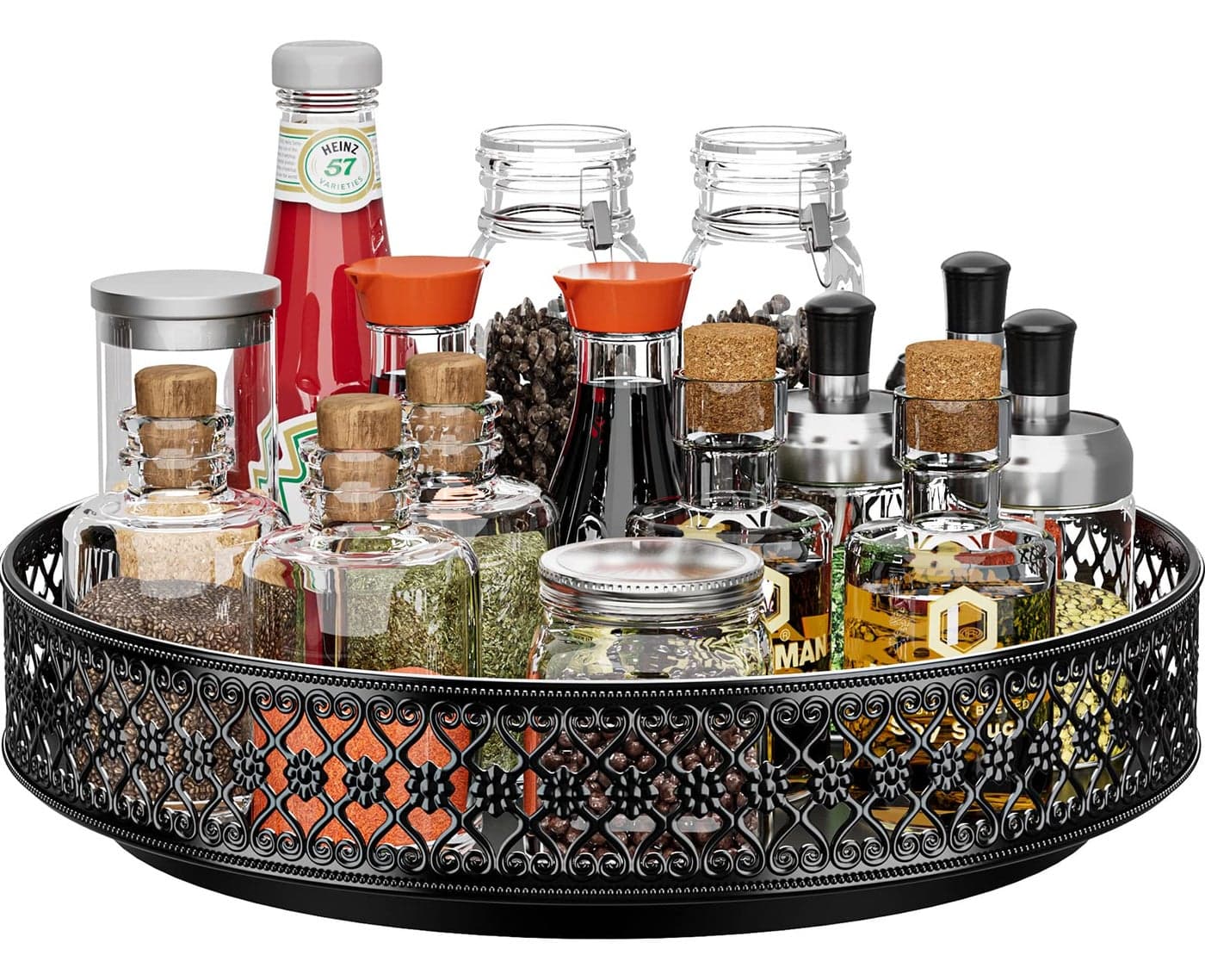 Ovicar Lazy Susan Turntable Organizer 13 inch Rotating Spice Rack Metal Lazy Susan for Cabinet Pantry Kitchen Countertop Dining Table Cupboard Bathroom Vanity Refrigerator Black
