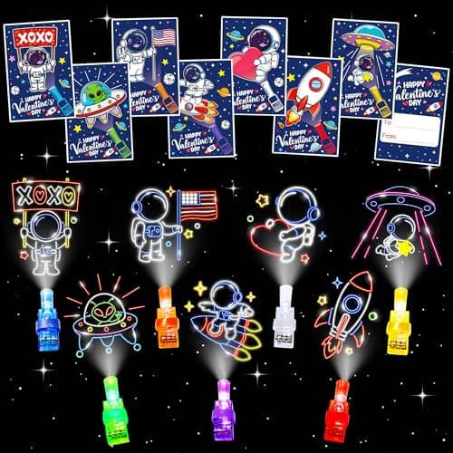 COKOKA 28 Pack Valentines Day Gifts for Kids LED Finger Lights Toys with Valentines Day Cards for Kids Classroom NonCandy Class Exchange Gifts Valentine Party Favors Bulk for Boys Girls