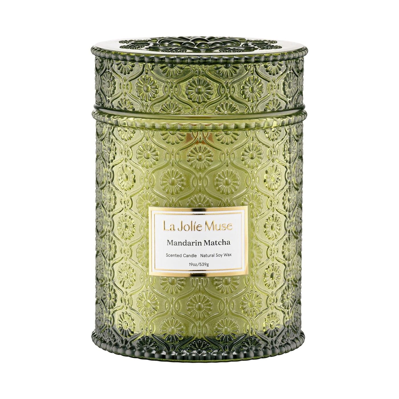 LA JOLIE MUSE Mandarin Matcha Candle Bergamot Matcha Cedarwood 19 oz Large Wooden Wick Candles Natural Soy Wax 90 Hours Clean Burn Fresh Citrus Candle GiftReady for Hosts