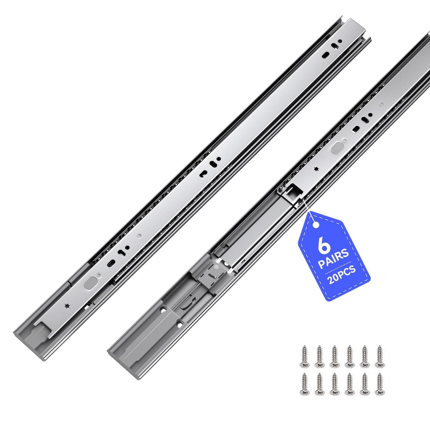 LONTAN 6 Pairs 20 Inch Soft Close Drawer Slides Side Mount Heavy Duty Cabinet Drawer Glides Ball Bearing Full Extension Kitchen Cabinet Rails 100 LB Capacity