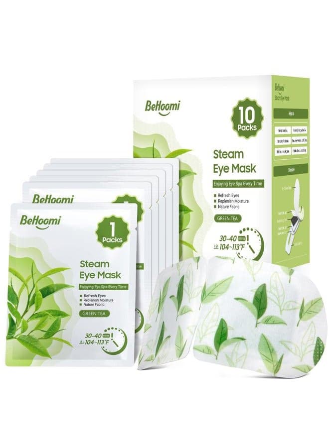 Steam Eye Mask, 10 Packs Heated Eye Mask, Self Heating Disposable SPA Warm Compress for Eyes Sleep Mask, Soothing Moist Heat Eye Masks, Travel Essentials & Relaxation Gifts (Green Tea Scent)