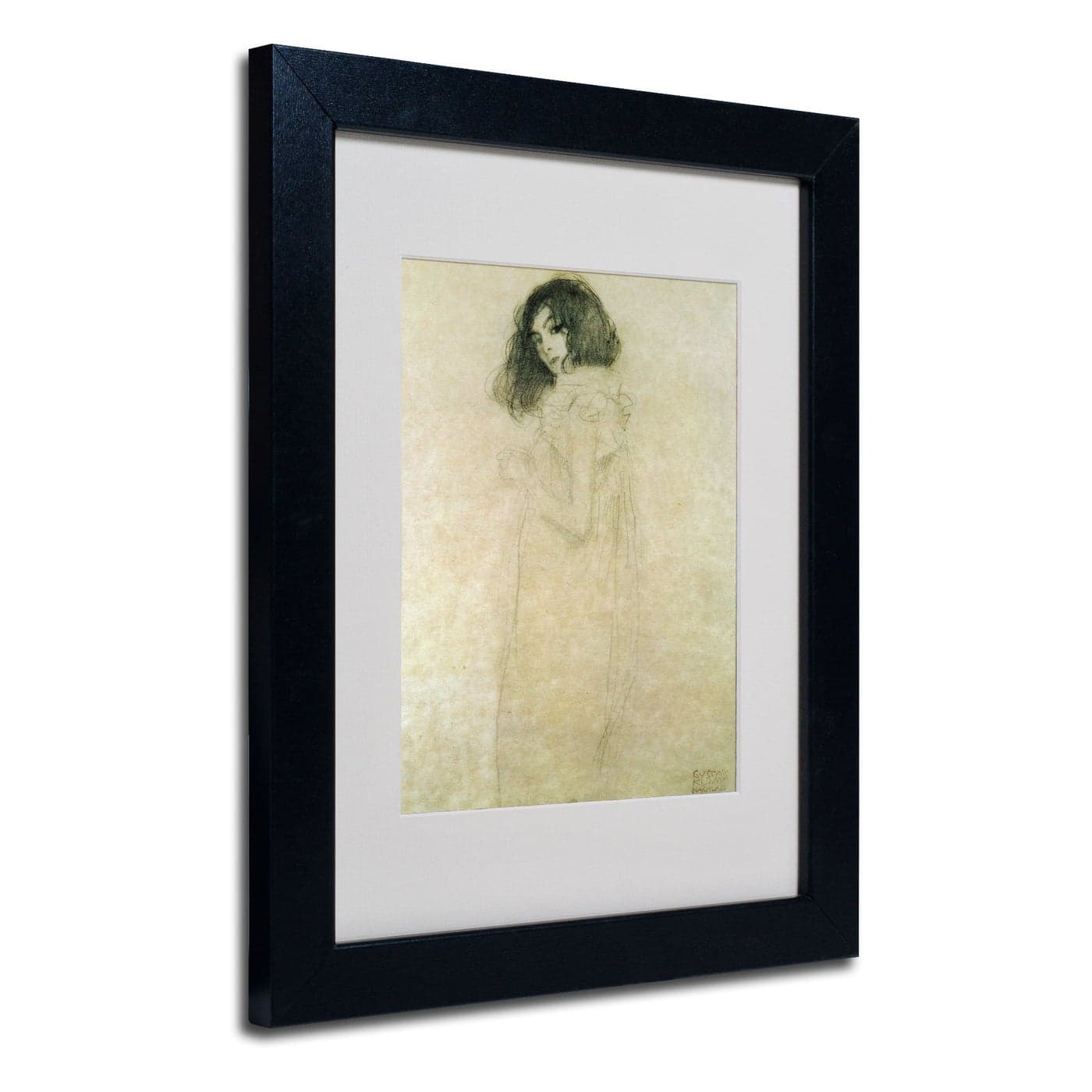 Trademark Fine Art Portrait of a Young Woman 189697 Artwork by Gustav Klimt in Black Frame 11 by 14Inch