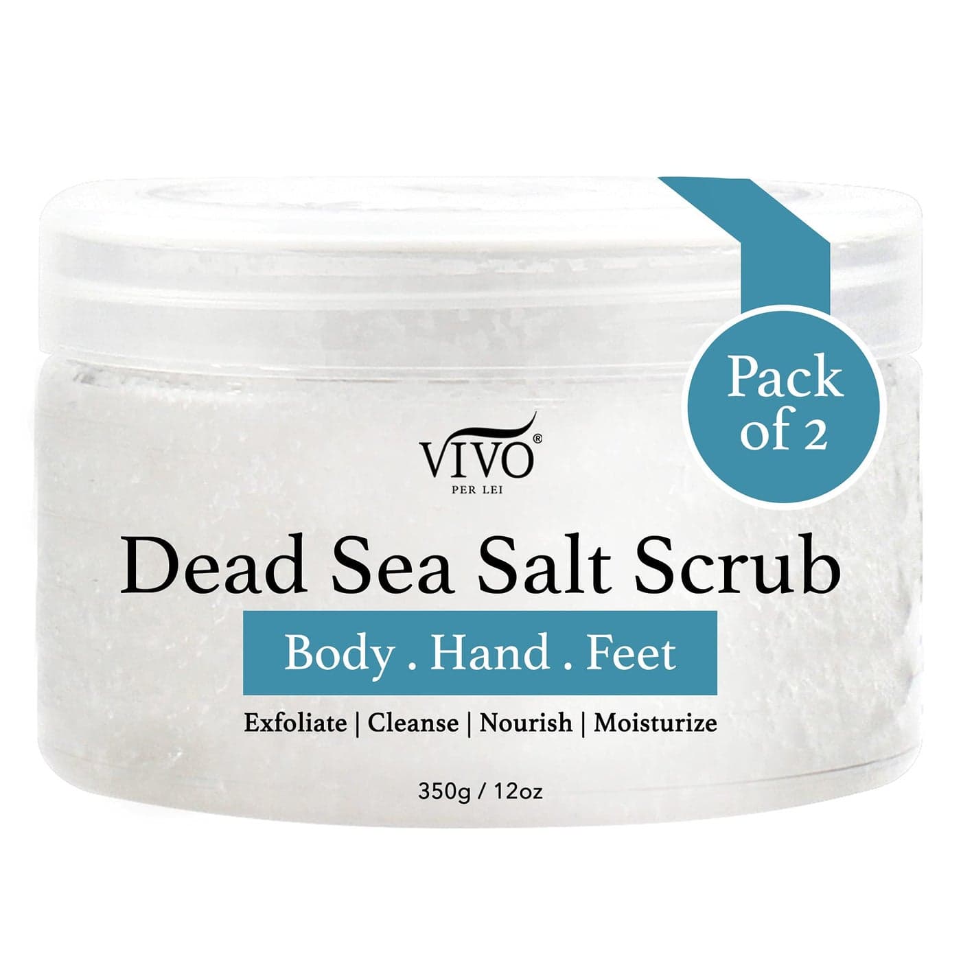 Vivo Per Lei Dead Sea Salt Scrub Body Exfoliating Scrub with Dead Sea Minerals For Hands Feet Body Pack of 2