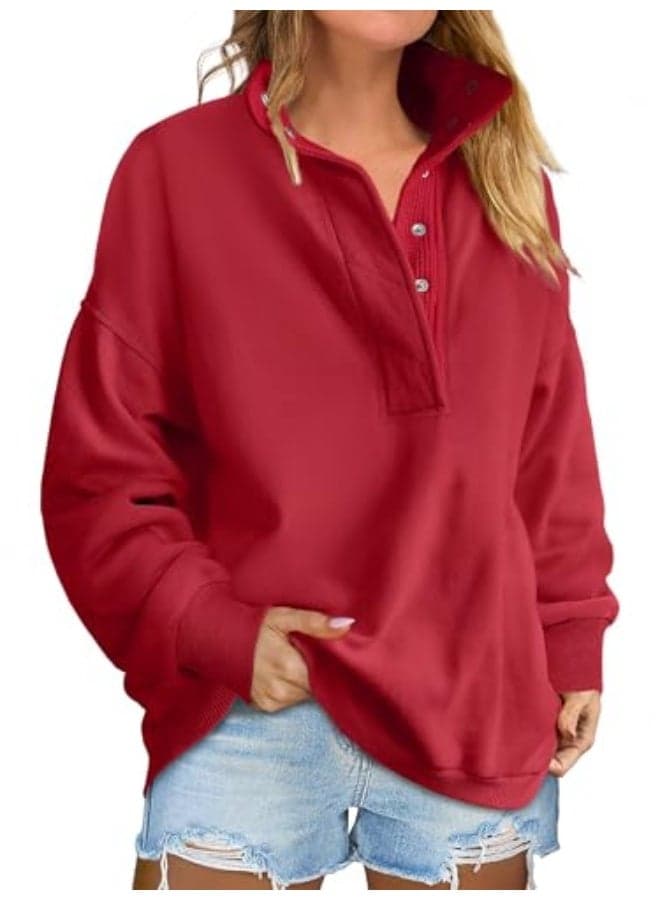 Womens Oversized Sweatshirt Long Sleeve Henley Pullover Tops 2025 Fall Casual Button Loose Fit Teens Fashion Outfits