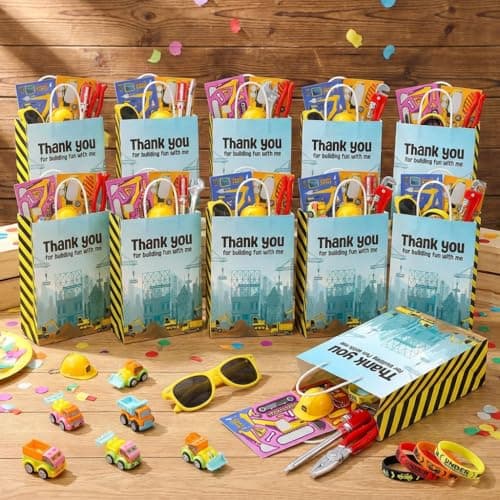 Party Propz Construction Theme Birthday Return Gifts for Kids - 70 Pcs,3D Toys,Tool Pen,Key Chain,Eyeglasses,Slap Bands, Gift Bag, Construction Theme Decoration, Birthday Return Gift for Kids 6-12