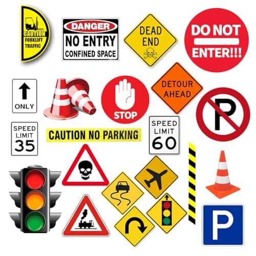Runtoo Road Signs Wall Decals Traffic Street Stop Sign Transportation Wall Stickers for Kids Bedroom Classroom Playroom Baby Shower Birthday Party Decor
