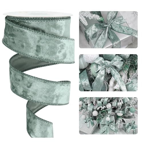 HUIHUANG Dusty Blue Velvet Ribbon Wired 15 inch Blue Christmas Velvet Ribbon for Gift Wrapping Christmas Tree Bows Wreaths Garland Wedding Decor Home Decor CraftsContinuous 10 YardsRoll