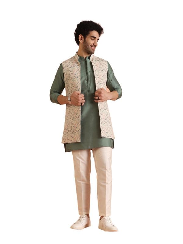 KISAH Kurta Trouser Set for Men with Modi Jacket – Cotton Blend Ethnic Kurta for Men | Wedding Dress Set & Traditional Outfit