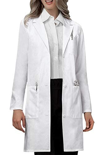 VOGRYE Professional Lab Coat for Women Long Sleeve, White, Unisex L…