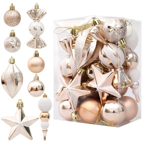 HASTHIP® 20PCS Christmas Ball Ornaments Set, Assorted Shatterproof Hanging Tree Ornament Set with Reusable Hand-held Gift Package for Xmas Tree Holiday Party and Home Decor, Champagne
