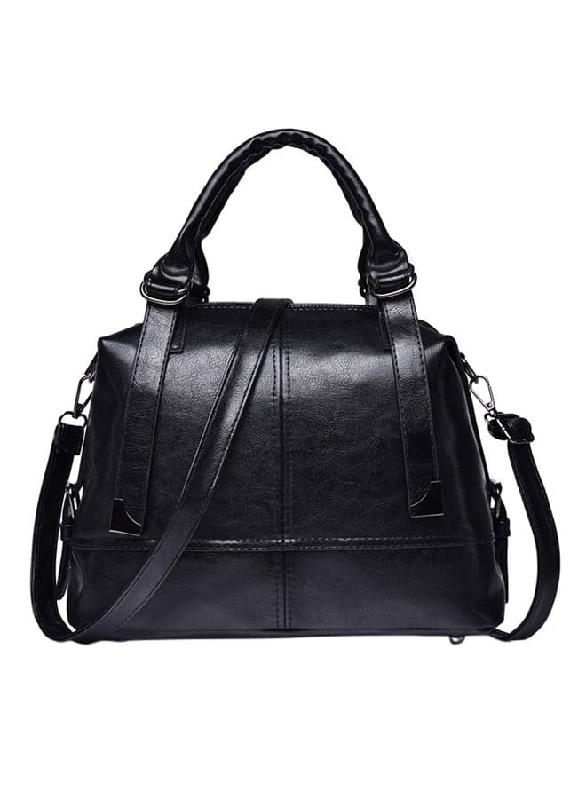 Zipper Closure Shoulder Bag Black