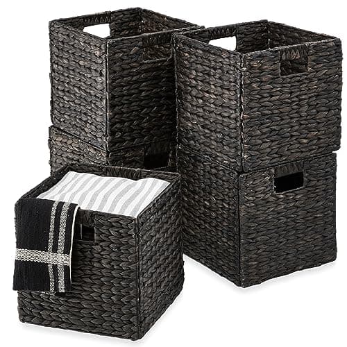 Best Choice Products 105x105in Pack of 5 Cube Storage Baskets Water Hyacinth Multipurpose Collapsible Organizers Handwoven Laundry Totes for Laundry Living Room Kids Room Nursery Black