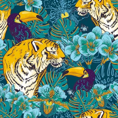 VaryStyle Tropical Wallpaper Wild Animal Tiger Palm Floral Peel and Stick Wallpaper Dark GreenYellow Jungle Wall Paper 177x118 Self Adhesive Removable Contact Paper for Cabinets Drawers Bedroom