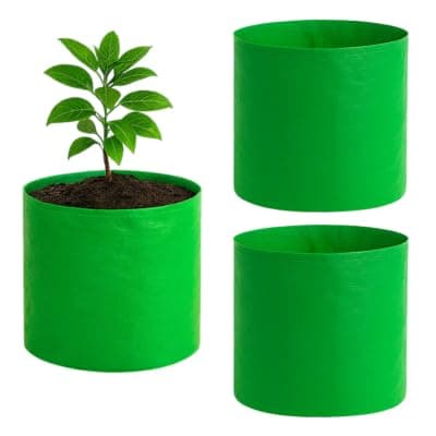 GroWonder Plant Grow Bags 9x9 inches, Terrace Gardening Vegetable Planting Pots, Woven Fabric Leafy Fruits Green Growing Containers-Pack of 3