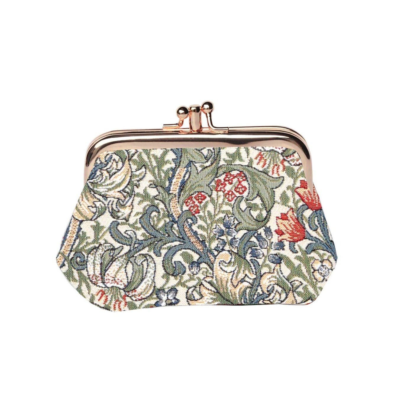Signare Tapestry Double Pocket Change Pouch Kiss lock Coin Purse for Women With William Morris Golden Lily Design FRMPGLILY