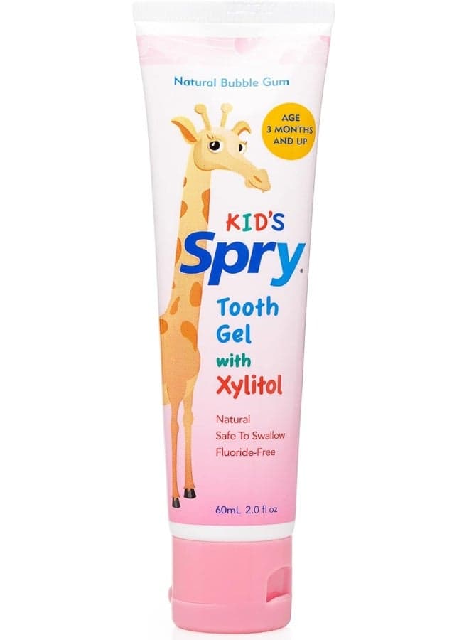 Spry Natural Xylitol Toothpaste for Baby, Toddler and Kids Age 3 Months and Up - Fluoride Free Tooth Gel, Tasty, Support Development of Emerging Teeth, Bubble Gum 2 Fl Oz (Pack of 1)