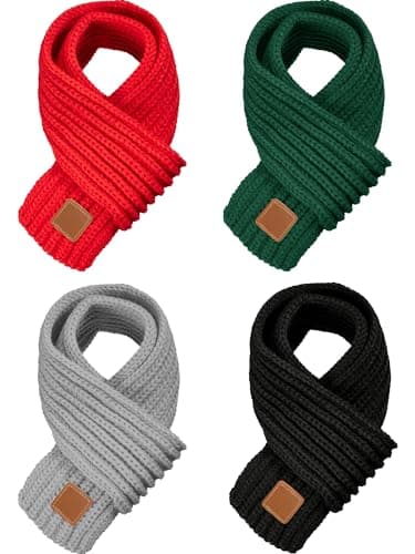 SATINIOR 4 Pieces Kids Knitted Scarf Winter Solid Color Toddler Warmer Scarf for Boy Girl (red, green, black, light gray), approx. 47 x 3 inches