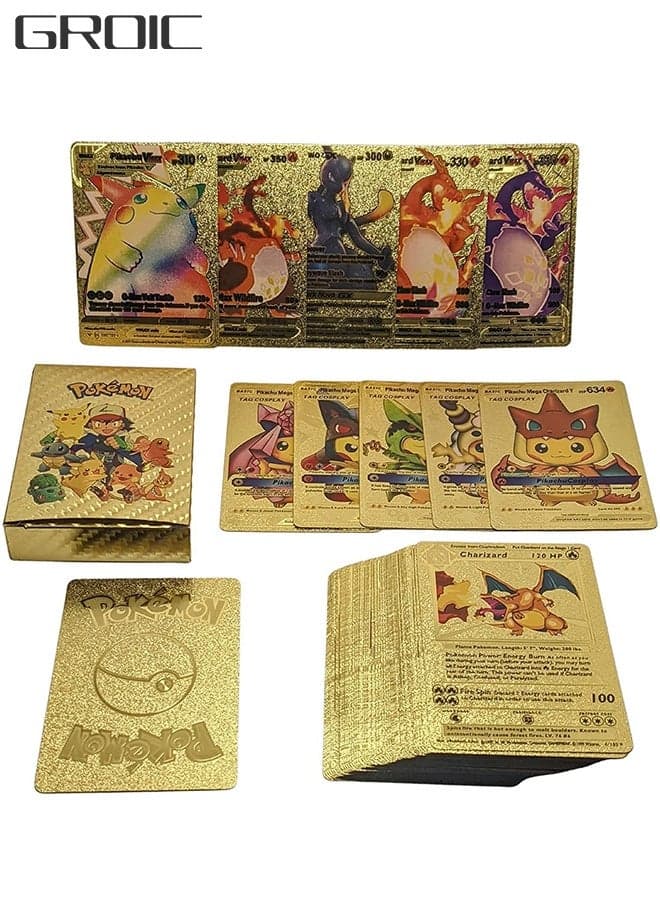 55 Pack Gold Foil Cards Pokemon Cards Pokemon Cards Pokemon Board Game Rare Gold Cards V-Series Card Collection
