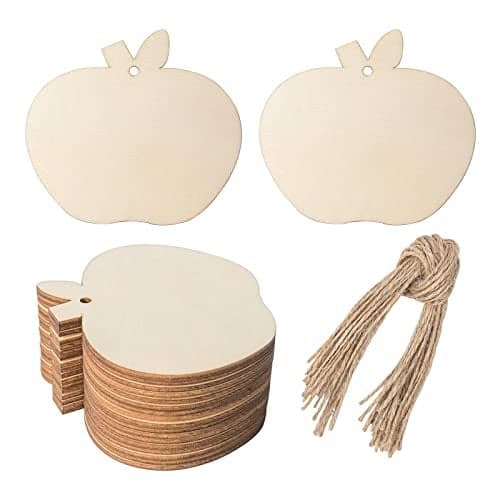 Unfinished The Apple Shape Wooden Tag Hanging Wood Cutout Blank Wood Slices Wooden Tags with Twine for Christmas Thanksgiving Day Holiday Wedding Birthday Party Decoration 20 Pcs