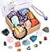 AOOVOO 26 PCS Crystals and Healing Stones Healing Crystals Gift Set 7 Raw Chakra Stone 7 Tumbled Gemstones Crystal Amethyst Necklace Selenite Plate Lava Bracelet Clear Quartz Gift Box