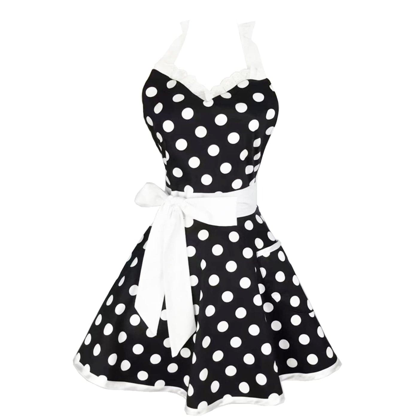 Hyzrz Lovely Sweetheart Retro Kitchen Aprons Woman Girl Cotton Polka Dot Cooking Salon Dress Pinafore Vintage Apron Mothers Gift Black